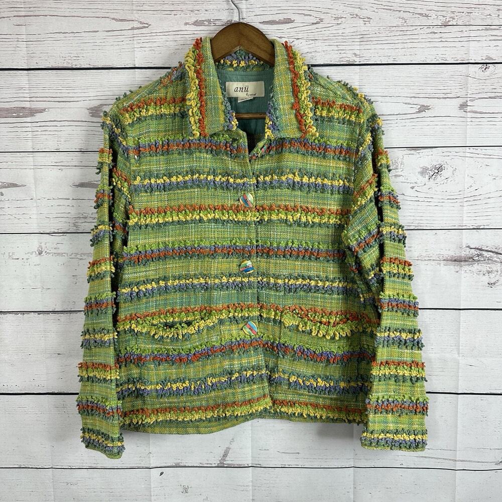 Anu By Natural Jacket Womens Small Green Multicolor Textured Art Statement‎